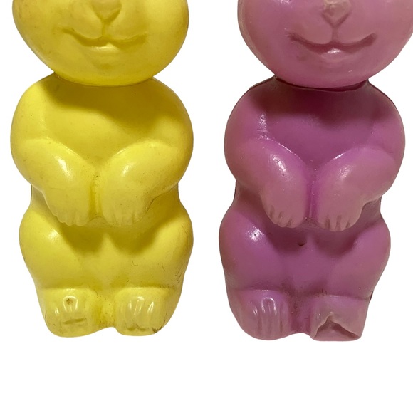 Vintage Easter Bunny Soft Plastic Blow Mold Candy Container Lot of 2 - Picture 6 of 8
